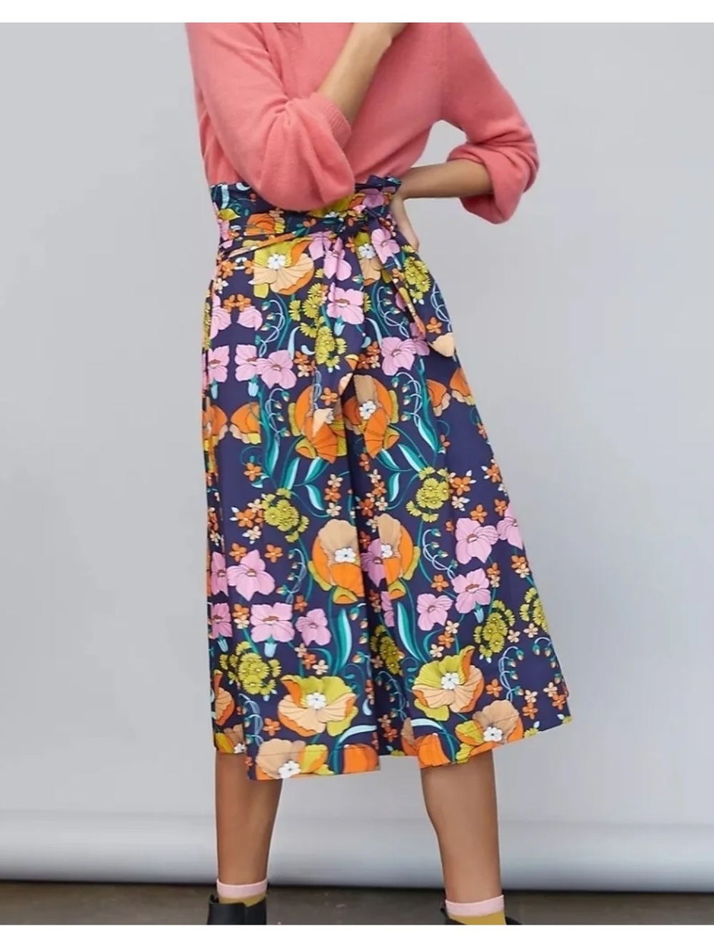 Corey Lynn Calter Floral Paperbag Midi Skirt Size L